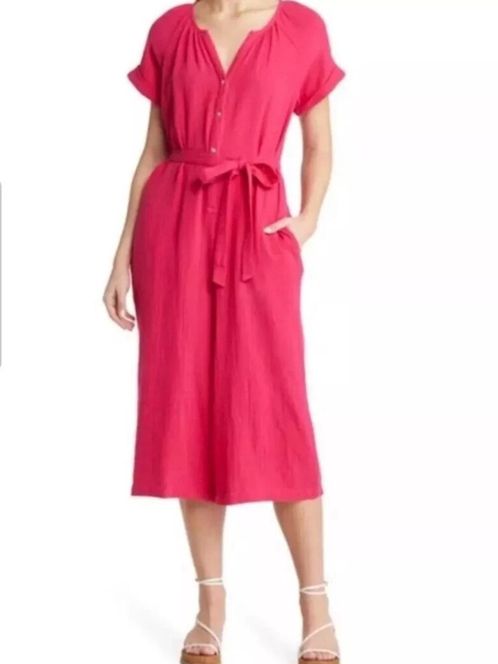 Tommy Bahama Women’s Large Pink Cotton Gauze Jumpsuit Wide Leg Resort Vacation
